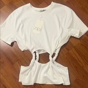 Zara White Short Sleeve Twist Top
